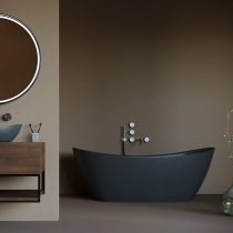 Salini Noemi Ванна отдельностоящая 185х78х72см, донный клапан &amp;amp;quot;Up&amp;amp;Down&amp;amp;quot;, сифон, слив-перелив, материал: S-Stone, цвет: RAL9011 матовый