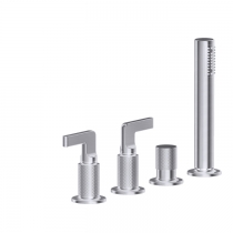 Gessi Inciso Смеситель для ванны на 4 отверстия для наполнения через слив-перелив, переключатель, с ручным душем, цвет: finox
