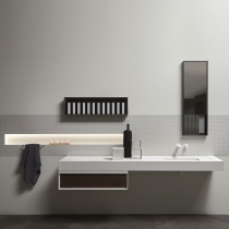 Antonio Lupi Bemade Комплект подвесной мебели с тумбой под раковину, раковиной Graffio, зеркалом Tratteggio, повдесным шкафом, 72 см, цвет: белый матовый