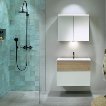 Burgbad Fiumo Комплект подвесной мебели 82х49х61см, с раковиной на 1 отв., ручки белые матовые, цвет: Eiche Dekor Cashmere / белый матовый