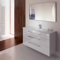 Burgbad Essento База подвесная с керам.умыв.123х49.5х75.5см. 3 выдв ящика, вкл сифон, с 1 отв для смес. цвет: белый  высоглянц F1130,без-рейлинг G0090 с зеркалом с подсветкой 