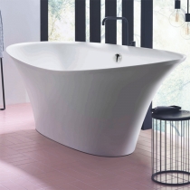 BURGBAD Badu Ванна из минер.литья отдельностоящая овальная 200х90х79 см,  со слив переливом  в отделке хром, цвет: белый