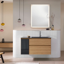 Burgbad Accura Комплект мебели 111.7х49х61.2см., 2 ящика, 1 стеклянная дверца слева Антрацит, в комплекте с черной матовой раковиной, цвет: Eiche natur