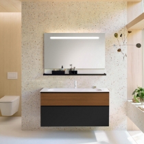 Burgbad Fiumo Комплект подвесной мебели 122х49х61см, с раковиной на 1 отв., ручки черные матовые, цвет: Tectona Dekor Zimt / Graphit Softmatt