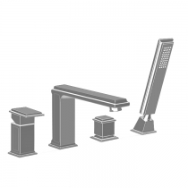 Gessi Eleganza Смеситель для ванны на 4 отверстия, с переключателем, изливом и ручным душем, цвет: Finox
