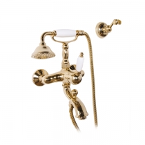 Gattoni Orta Смеситель для ванны с душем, с белой ручкой, цвет: золото 24кт