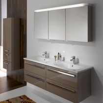 Burgbad Essento База подвесная с 2-м керам. умыв.123х49.5х51.5см. 4 выдв ящика, вкл сифон, с 1отв для смес.цвет: песочный высоглянц F1749, ручки-G0090 с зеркальным шкафом