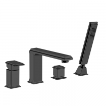 Gessi Eleganza Смеситель для ванны, 4 отв., с переключателем, изливом и ручным душем, цвет: черный металлик