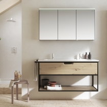 Burgbad Vry Комплект мебели 123х49.6х62.2см, подвесной, 1 ящик, 1 полка, с раковиной, с 2 отв., ручка черная мат, цвет: Eiche Dekor Urban