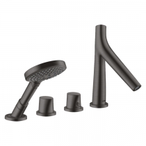 Axor Starck Organic Смеситель для ванны, на 4 отв., термостатический, с ручным душем, цвет: шлифованный черный хром