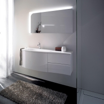 BURGBAD Sinea 1.0  Комплект подвесной мебели 121 см, база с 2 выдвижными ящиками и 1 большим ящиком, цвет белый глянец, раковина  из минерального литья цвет: белый с зеркалом с подсветкой