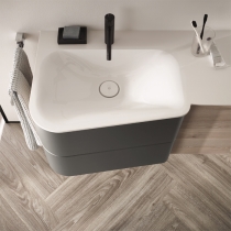 BurgBad Badu База подвесная с дв умыв. из минер литья 92х51х49.2см, левое расположение (раковина слева) с 1 отв под смеситель. столешница, 2 ящика, 1 дверка, спец сифон. , фасад T0011 Platinum, цвет: дуб фланелевый