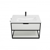 Burgbad Vry Комплект мебели 930х496х600 мм, подвесной, 1 ящик, 1 полка, раков белая глянц с 1 отв для смес, ручка G0253, цвет: белый матовый