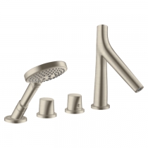 Axor Starck Organic Смеситель на борт ванны, на 4 отв., с ручным душем, цвет: шлифованный никель