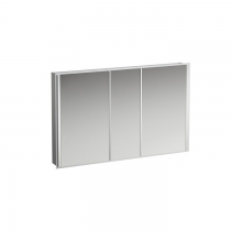 Laufen Frame 25 шкаф зеркальный 120x15x75cм/, алюминий, 3 дверцы с зеркалом с 2х сторон, сенс. выкл., 2 розетки, 4 верт-х эл-та LED-подсветки (регул-ая яркость), без окружающего освещения (внизу), цвет: белый глянцевый