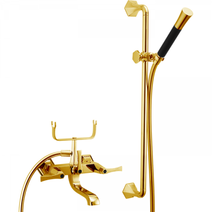 CISAL Cherie Смеситель для ванны двухрычажный, с душевым комплектом, цвет: золото/черный