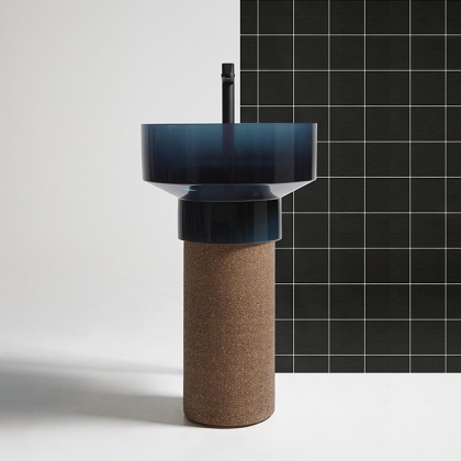 ANTONIO LUPI Borghi Раковина накладная &amp;Oslash;50х33 см, с пьедесталом, Cristalmood, с донным клапаном, цвет Ceruleo