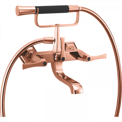 CISAL Cherie Смеситель для ванны двухрычажный, с душевым комплектом, цвет: розовое золото/черный