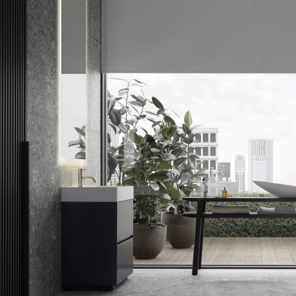 NOORTH milldue edition ZENIT Комплект мебели 63см в матовом лаке, с раковиной из CRISTALPLANT, зеркалом с 4-х сторонней подсветкой, напольный, Цвет: Grafite-33