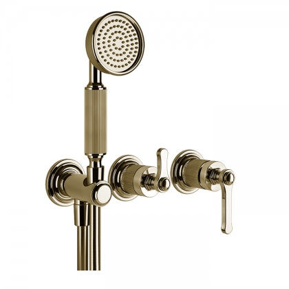 Gessi Venti20 Смеситель встраиваемый, однорычажный, с переключателем на 2 положения, с ручным душем и шлангом 1500 мм., внешняя часть, цвет: Brass PVD