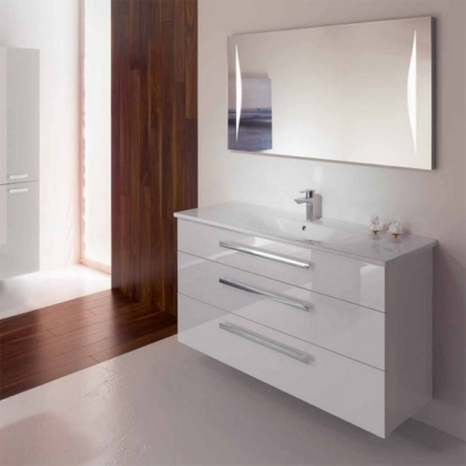 Burgbad Essento База подвесная с керам.умыв.123х49.5х75.5см. 3 выдв ящика, вкл сифон, с 1 отв для смес. цвет: белый  высоглянц F1130,без-рейлинг G0090 с зеркалом с подсветкой 