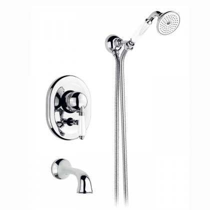 Nicolazzi P.m. Blanc Смеситель для ванны однорычажный, встраиваемый, с изливом 160мм и ручным душем, ручки белая керамика, цвет: хром