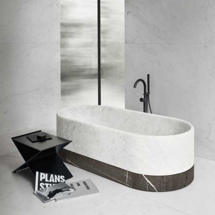 NOORTH milldue edition ROMA Ванна отдельностоящая 170x80хh50см, без перелива, с сифоном, цоколь Grafite, цвет: Bianco Carrara