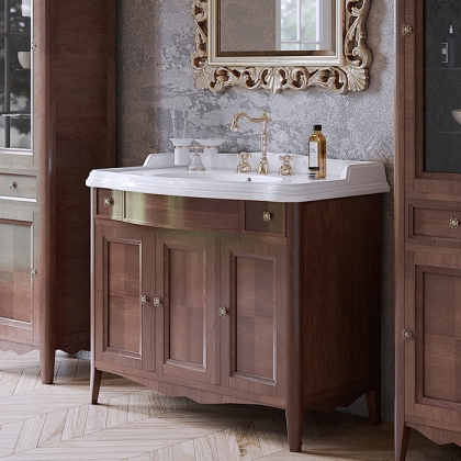 TW Veronica Nuovo комплект мебели с 2-мя выдвижными ящиками и 3-мя дверцами, с доводчиками Blum, ручки: бронза, 105см, напольный, Цвет: noce 