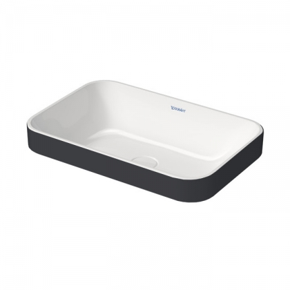 Duravit Happy D.2 Plus Раковина 60х40 см, без отв., без перелива, с выпуском, с керамической крышкой, WonderGliss, цвет: Anthracite matt/белый
