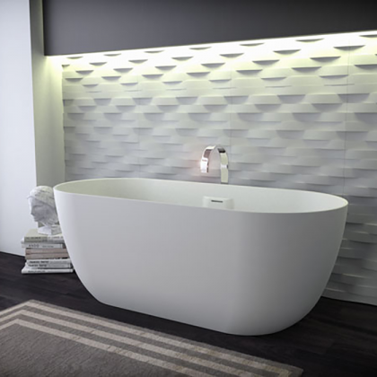 KNIEF Lotus Ванна отдельностоящая из материала Stone 170х75х63 см, с переливом и выпуском Click-Clack хром, без ручек, цвет:белый матовый