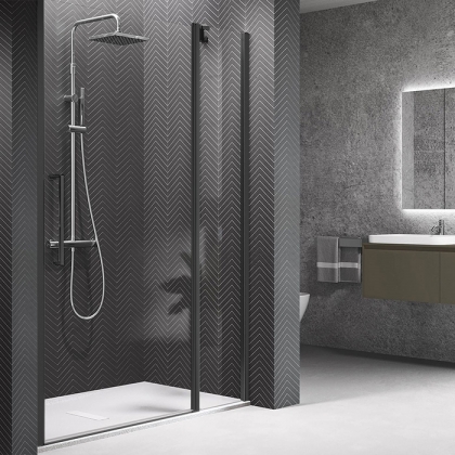 Novellini Young Душевая дверь правая/левая 87-91х200см., для ниши, распашная с неподвижным сегментом, стекло, цвет: черный