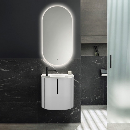 Burgbad Lavo 2.0 Комплект мебели 53х35х49.2см., с 1 отверстием для смес. слева, 1 дверь, раковина белая Velvet, ручка черная, подвесной, цвет белый глянцевый