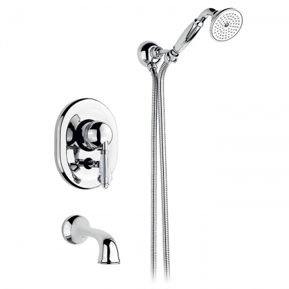 Nicolazzi Cristallo Liberty Смеситель для ванны однорычажный, встраиваемый, с изливом 160мм и ручным душем, цвет: хром