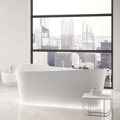 Novellini Infinitive Ванна пристенная 170х94х70cм., в комплекте со смесителем хром, с донным клапаном click-clack, novotech, цвет: белый матовый