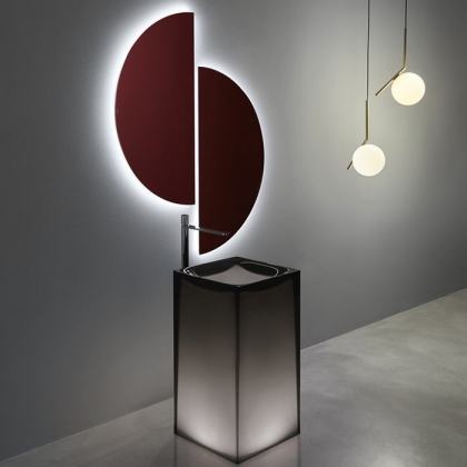 Antonio Lupi Aura Раковина 45х45х85 см, без отв., напольная, слив в пол, с дон. клапан, сифоном и трубой слива, Cristalmood, цвет: Fum&amp;eacute;