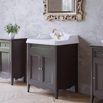 TW Veronica, База с раковиной Simas AR824bi x1 68x54см с 1отв. под смеситель , 2 расп. дверки, доводч. Blum, ручки: Riflesso бронза, напольная, Цвет: grigio