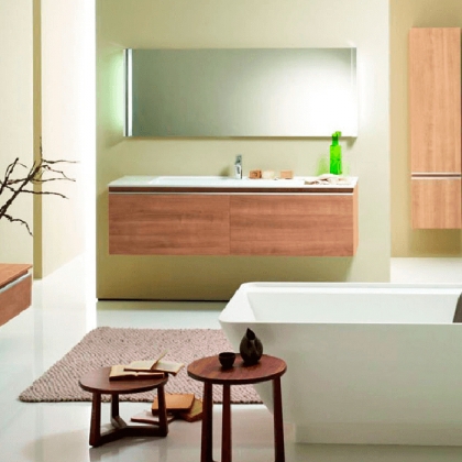 BurgBad Bel База подвесная с  умывальником из минер литья 161х48.7х46см, 2 выдв ящика,ручки профиль, цвет: кашемировый дубовый F2168 с зеркалом с подсветкой