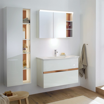 Burgbad Orell База подвесная с умыв.из мин. литья 93х44х64см.2 выдв ящика, вкл сифон, 1 отв под смеситель,  с зеркальным шкафом, цвет: белый высокогл