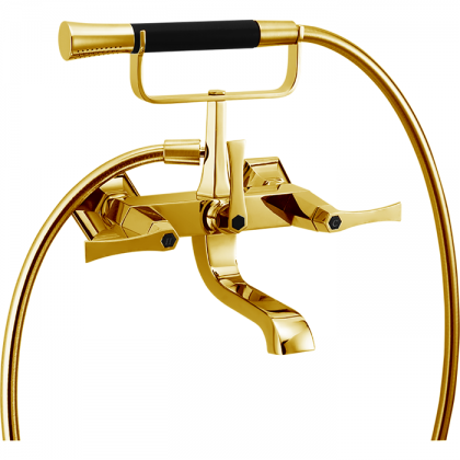 CISAL Cherie Смеситель для ванны двухрычажный, с душевым комплектом, цвет: золото/черный