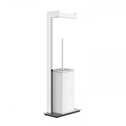Gessi Rettangolo Стойка 61.4см., с держателем для туалетной бумаги и ершиком, напольная, цвет: хром/белый