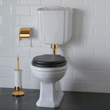 Globo Paestum Унитаз напольный 58х37,5см, слив универсальный, со средней трубой, фурнитурой, цвет: белый/золото