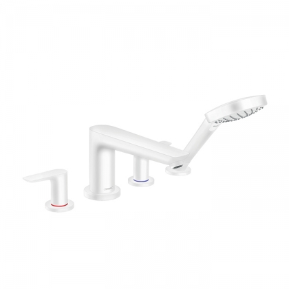 Hansgrohe Talis E Смеситель на борт ванны, на 4 отв, с ручным душем, излив 196мм, цвет: белый матовый