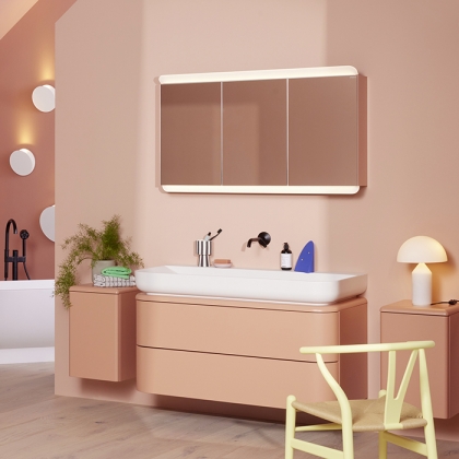 Burgbad B.ME Комплект мебели 120х55х68cм., подвесной, 2 ящика, раковина белая матовая, без отв., 2 шкафчика, цвет: Sand Matt