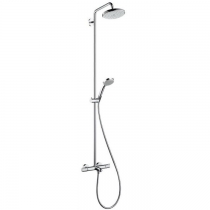Hansgrohe Croma Душевая система Showerpipe: верхний душ 220 1jet, ручной душ, термостат для ванны, штанга для душа, держатель, излив 186мм, цвет: хром