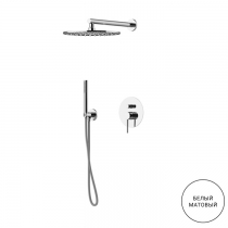 Gattoni Circle One Комплект для ванны со смесителем двстроенным на 2 вых, ручной лейкой и верхним душем 250мм, цвет: белый матовый