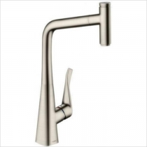 Hansgrohe Talis Select M51 Смеситель для кухни, на 1 отв, поворотный излив: 22см с вытяжным душем, 1jet, h:28.8см, sBox, кнопка вкл/выкл, цвет: нержавейка