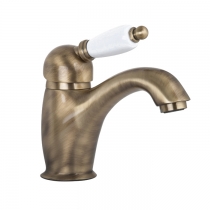 Gattoni Orta Смеситель для раковины с низким изливом, с белой ручкой, с донным клапаном, цвет: бронза