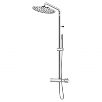 GATTONI CIRCLE TWO Комплект для душа: монокомандный смеситель, душевая стойка, душевая лейка 250мм, ручной душ, цвет хромелем, ручной лейкой и верхним душем 250мм, цвет: хром