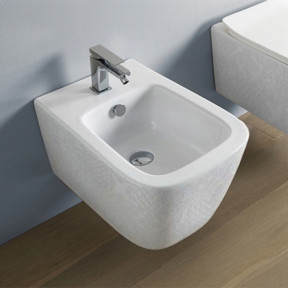 Artceram A16 Биде подвесное 36х52 см, 1 отв., с переливом, в комплекте с крепежом, цвет: белый глянцевый, декор: Cementina
