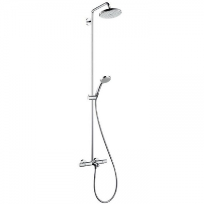 Hansgrohe Croma Душевая система Showerpipe: верхний душ 220 1jet, ручной душ, термостат для ванны, штанга для душа, держатель, излив 186мм, цвет: хром